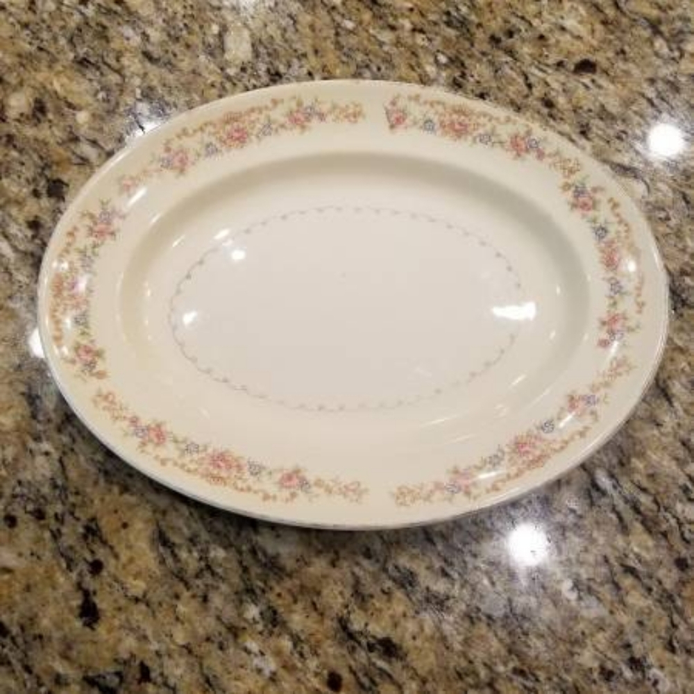 1940's Paden City Pottery Oval Serving Platter. 22K Gold Trim. Marlene Lace. USA